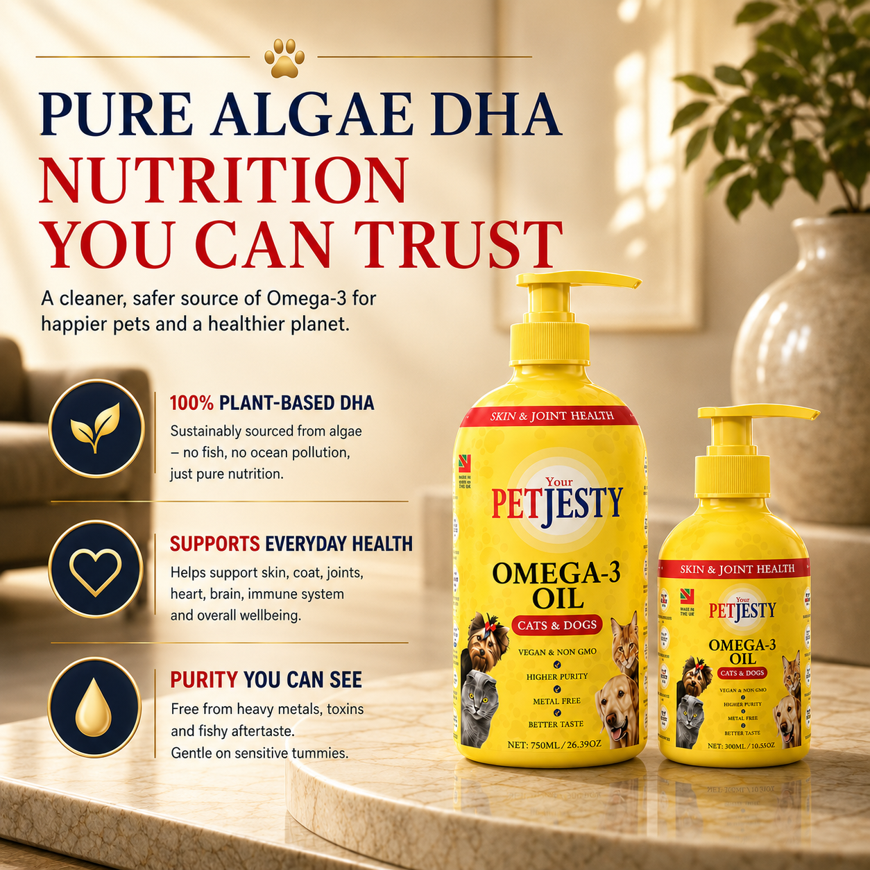PetJesty Premium: Vegan Omega 3, 6 & 9 Algae Oil for Cats and Dogs