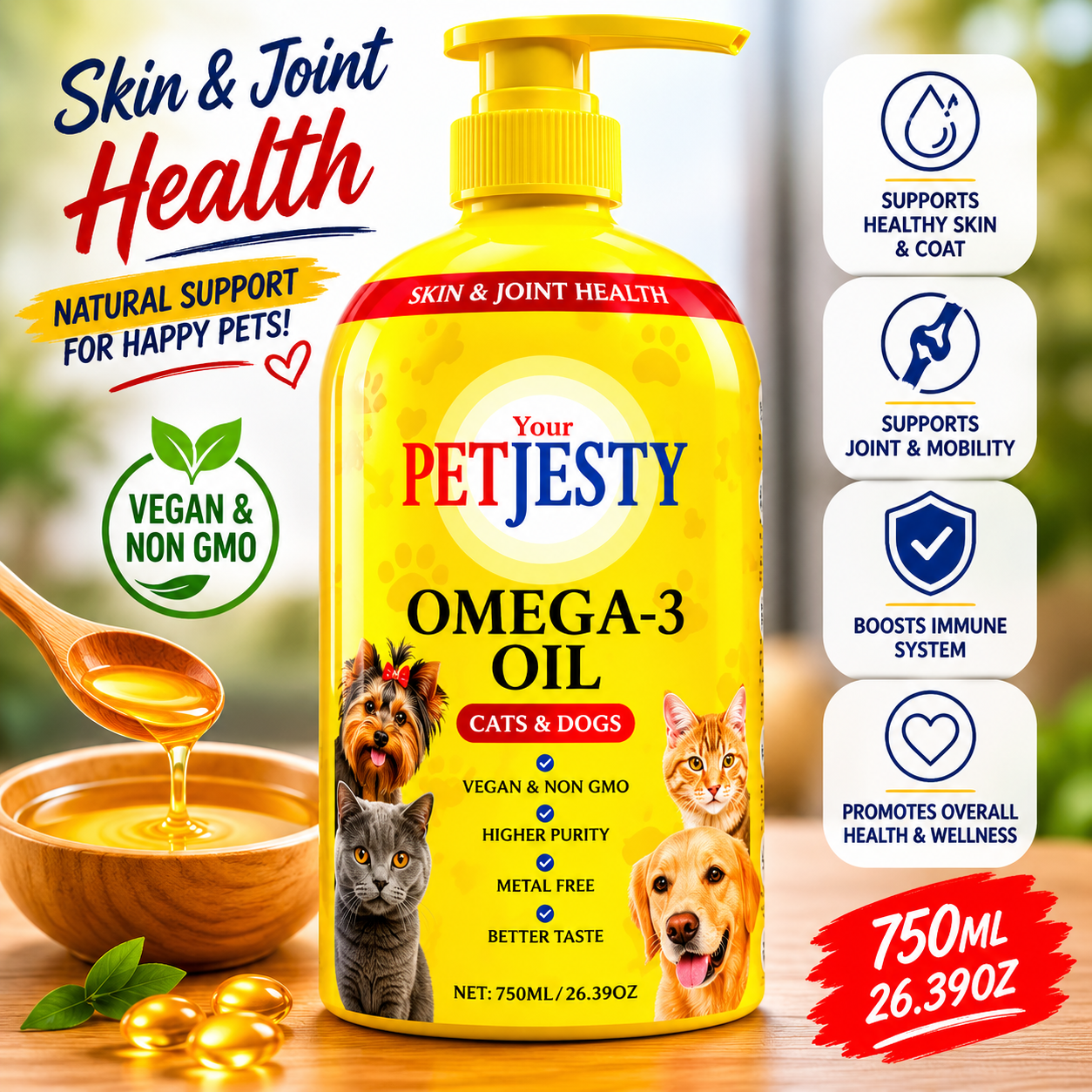 PetJesty Premium: Vegan Omega 3, 6 & 9 Algae Oil for Cats and Dogs