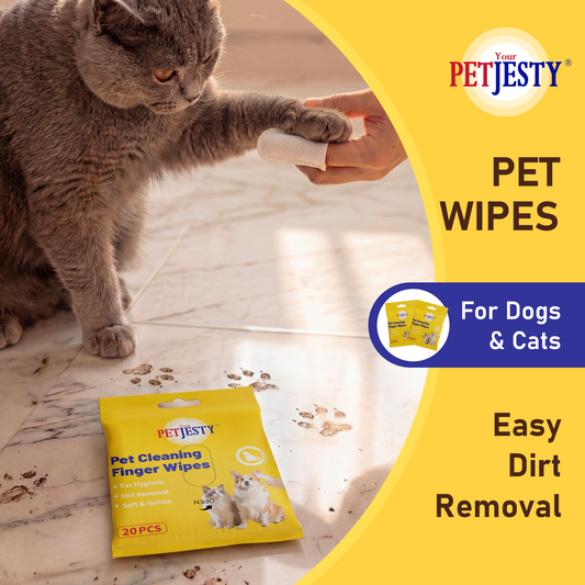 Petjesty Finger Pet Wipes for Dogs & Cats - Gentle Ear & Eye Cleaning Wipes with Aloe & Glycerin - 20 Pack Portable Pet Grooming Wipes