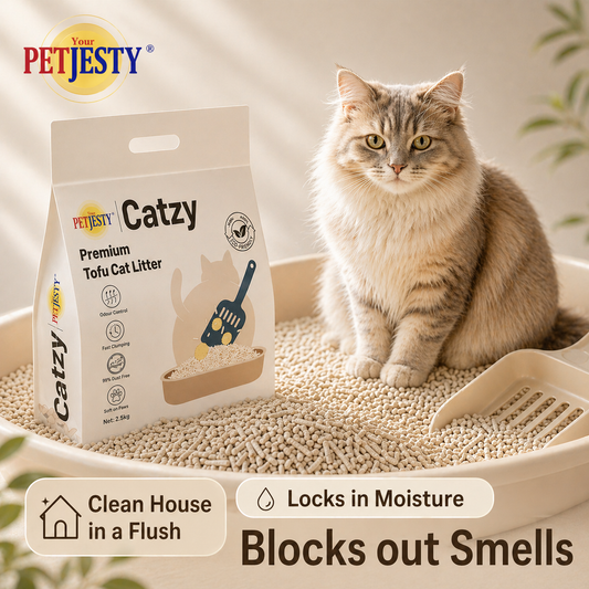 Catzy Premium Tofu Cat Litter — pack with cat